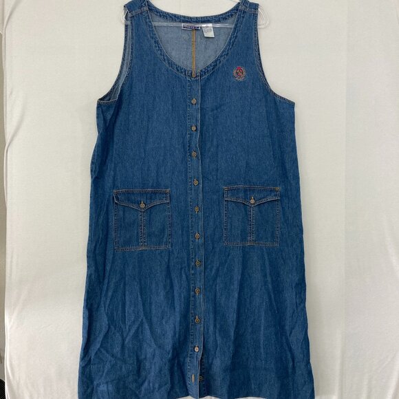 Erika & Co. Dresses & Skirts - Vintage Erika & Co. Denim Dress size 1X Blue Sleeveless Front Pocket Button